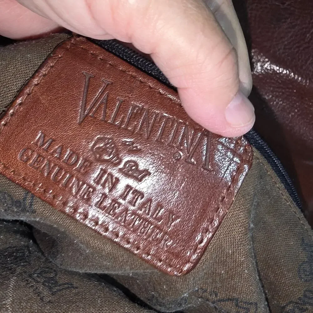 VINTAGE VALENTINA LEATHER SATCHEL BAG WITH CROSSBODY STRAP